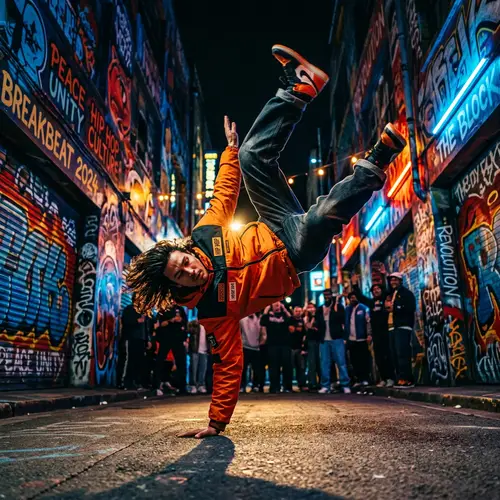 Dynamic Hip-Hop Dance Scene in Urban Setting