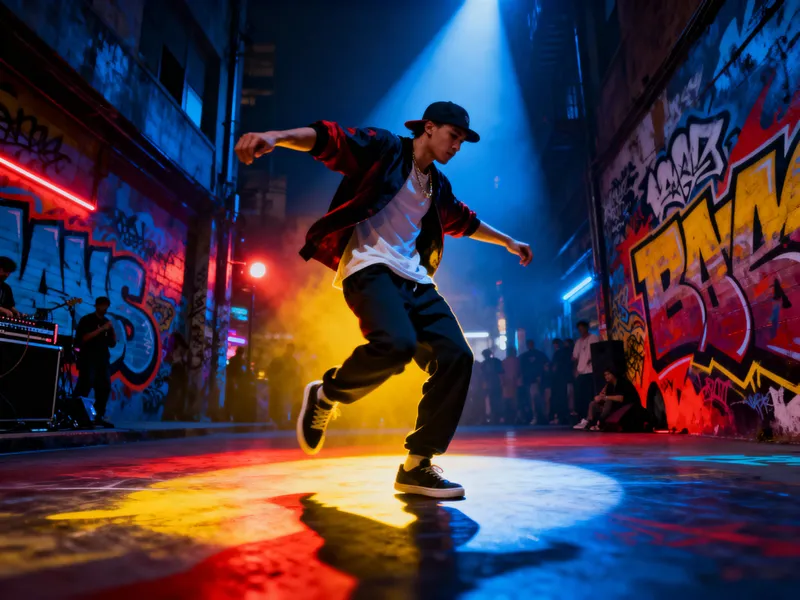 Dynamic Hip-Hop Dance Scene in Urban Setting