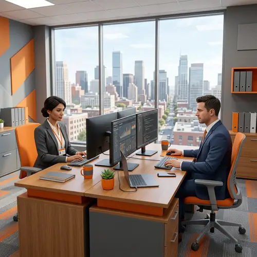 3D Professional Office Scene with Orange and Gray