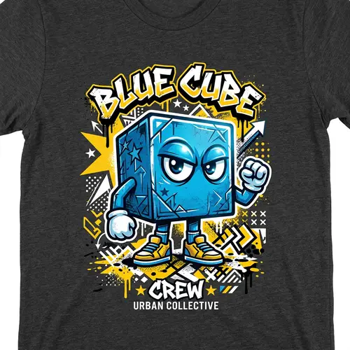 Cool Blue Cube With Eyes T-Shirt Print Design