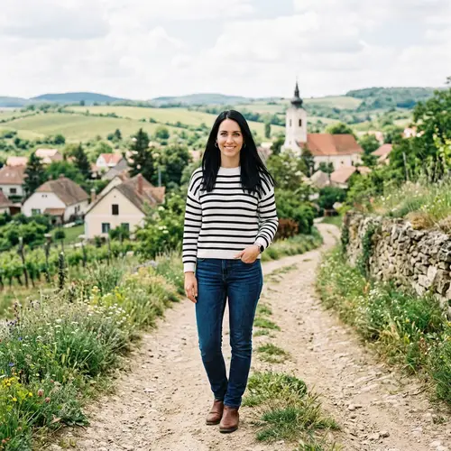 Hungarian Woman in Striped Sweater - Village Life