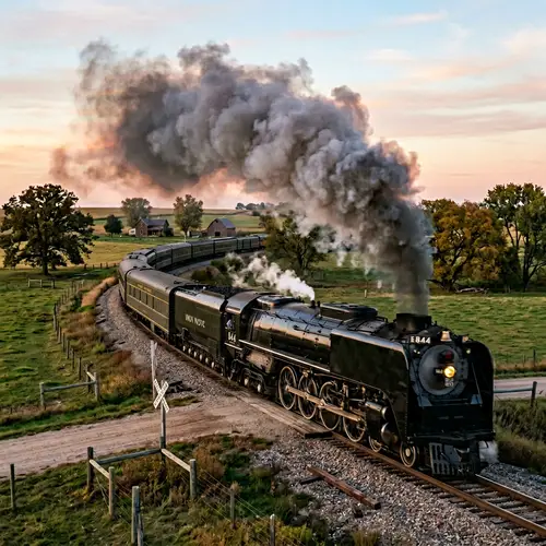 Vintage Steam Train 844 in 1938 Rural Landscape