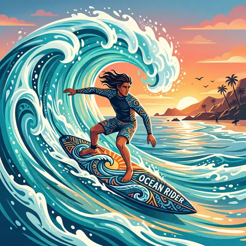 Stylized Surfboard with Wave Art - Custom Surf Decor