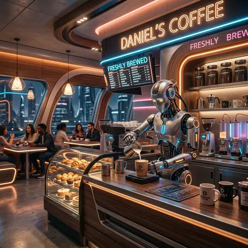 Daniel's Coffee: Futuristic Cafe with Robot Barista & Specialty Products