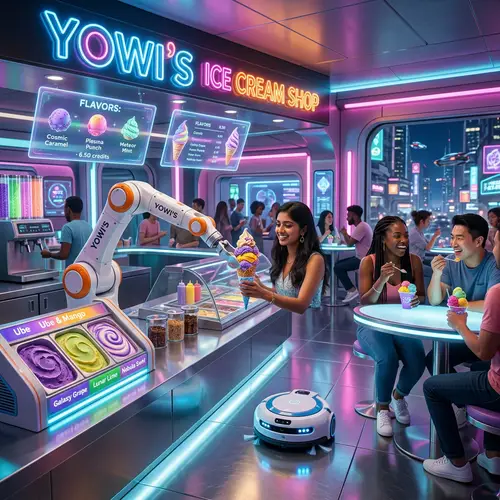 Futuristic Yowi's Ice Cream Shop Experience