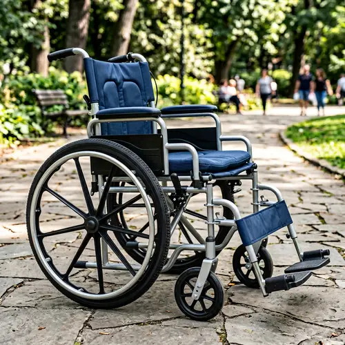 Sturdy Silver Metal Wheelchair with Comfortable Cushioning