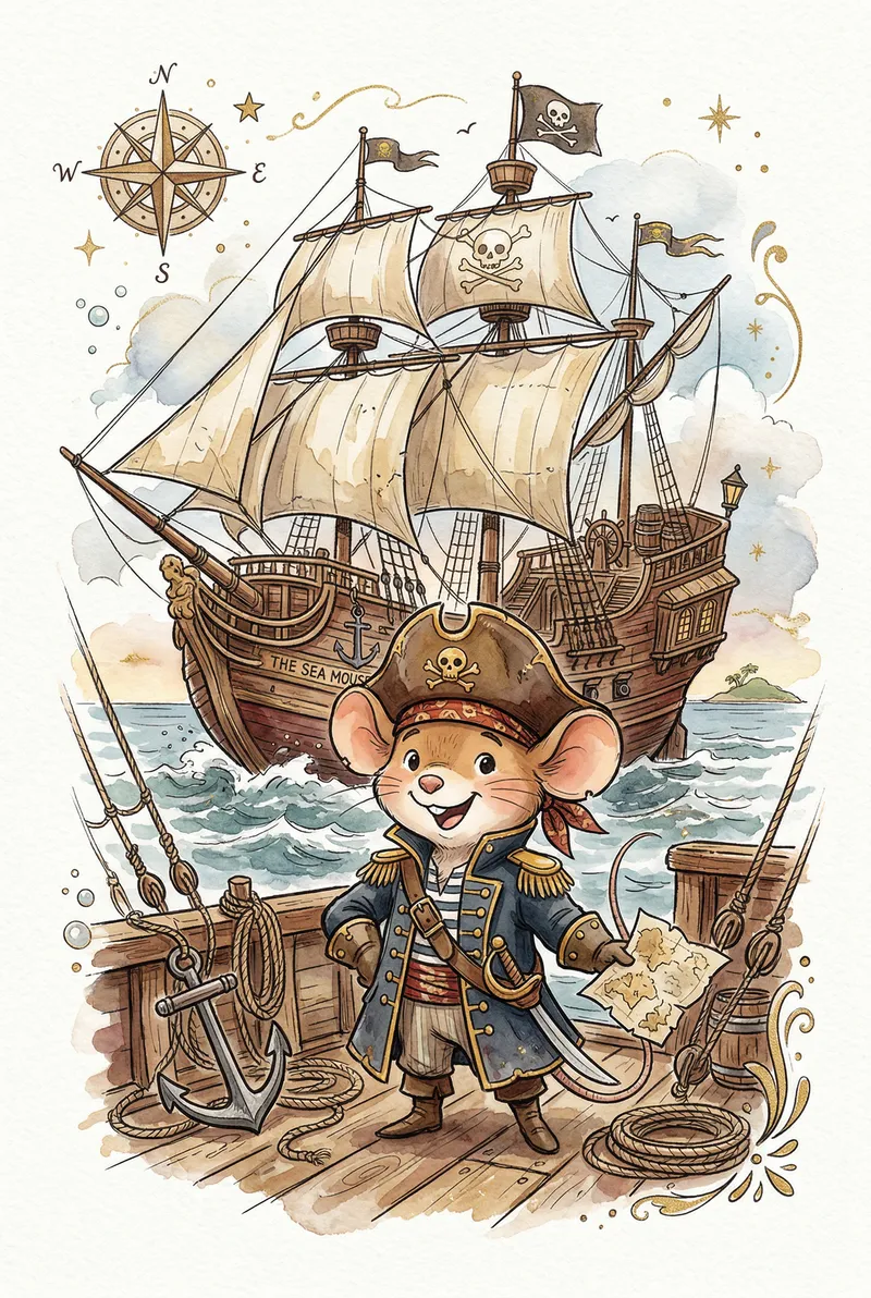 Whimsical Pirate Cruise Illustration