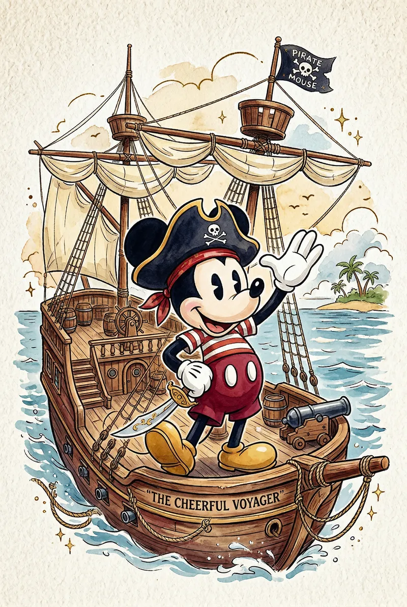 Vintage Pirate Mouse Adventure Illustration