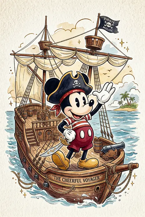 Vintage Pirate Mouse Adventure Illustration