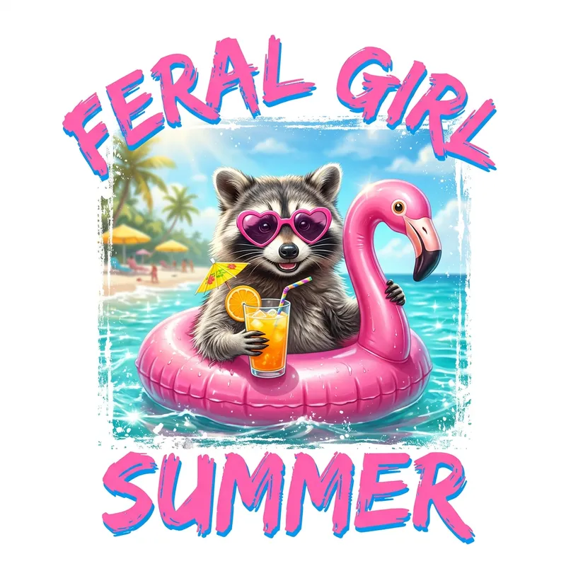 Vibrant Summer Raccoon Art Illustration