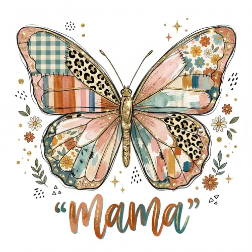 Hand-Painted Patchwork Butterfly Mama Illustration