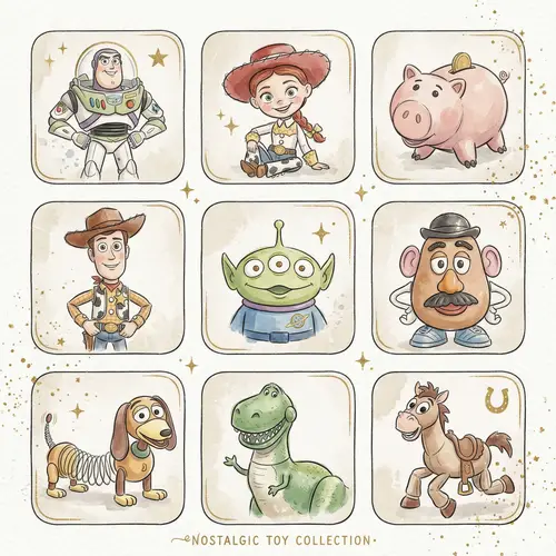 Vintage Cartoon Character Grid Illustration