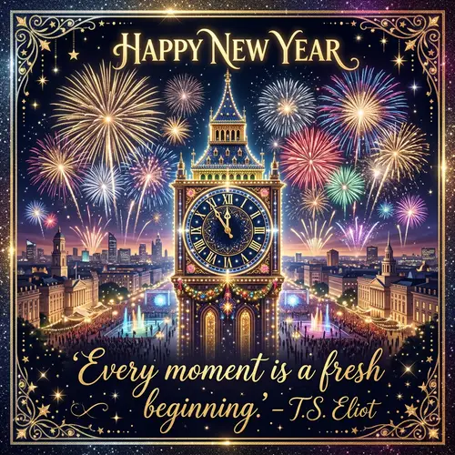 Personalised New Year Greeting Card | Elegant Clock & Fireworks