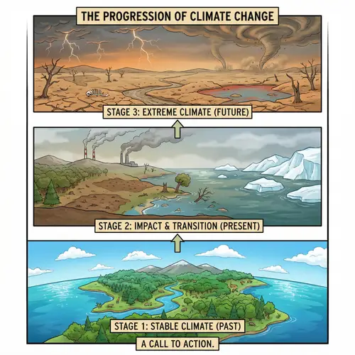 Illustration of Climate Change Stages: Impacts & Consequences