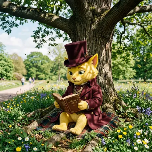 Cat-Like Husk from Hazbin Hotel Reading a Book Under Tree