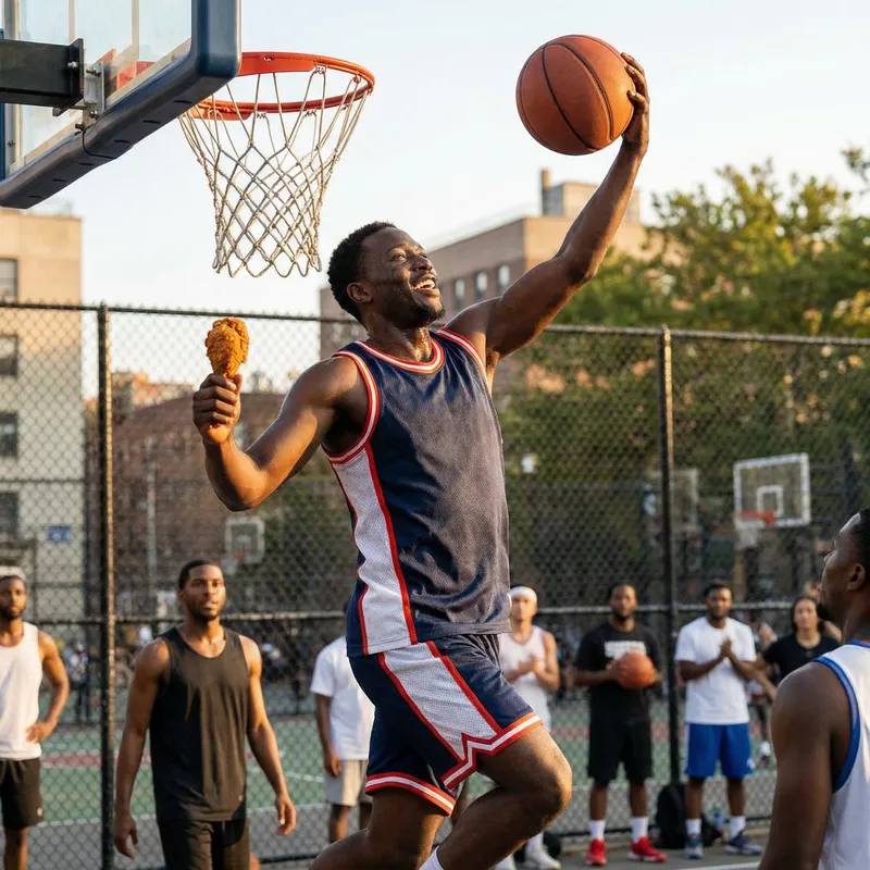 Black Man Playing Basketball with KFC Fried Chicken