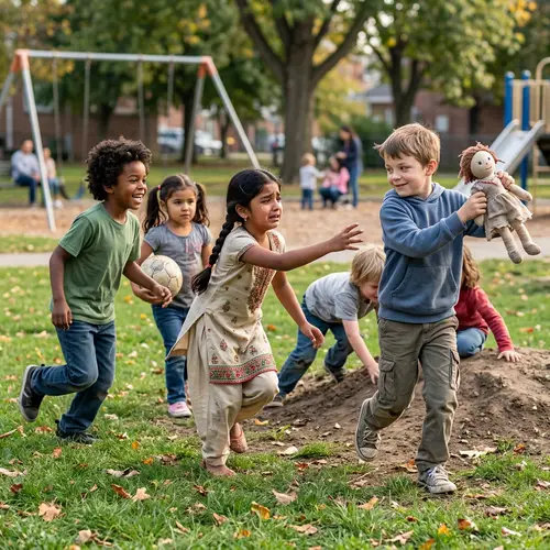 Empathetic Scene: Hooligans Taking Doll from Girl