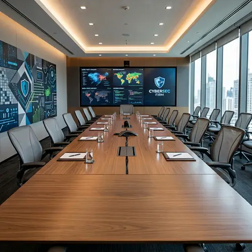 Futuristic Cybersecurity Boardroom Zoom Background