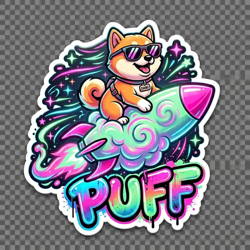 Cool Shiba Inu on Neon Rocket Puff – Fun Art