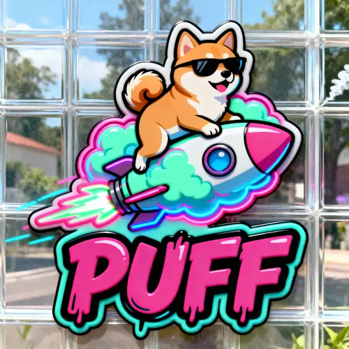 Cool Shiba Inu on Neon Rocket Puff – Fun Art