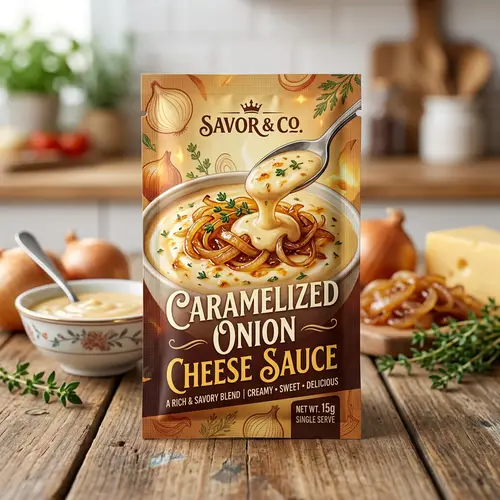 Aesthetic Caramelized Onion Cheese Sauce Packaging
