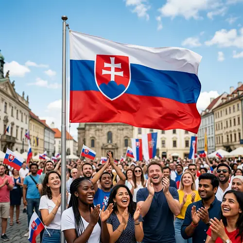 Vibrant Slovakia Flag Waving | Applauding Multicultural Crowd