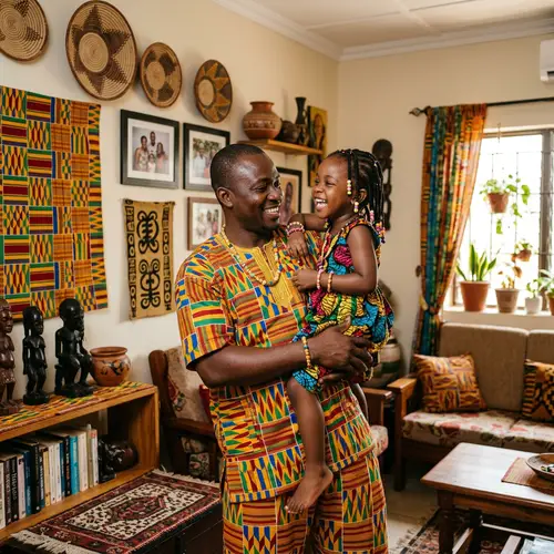African Parent Joyfully Carrying Daughter | Home Happiness
