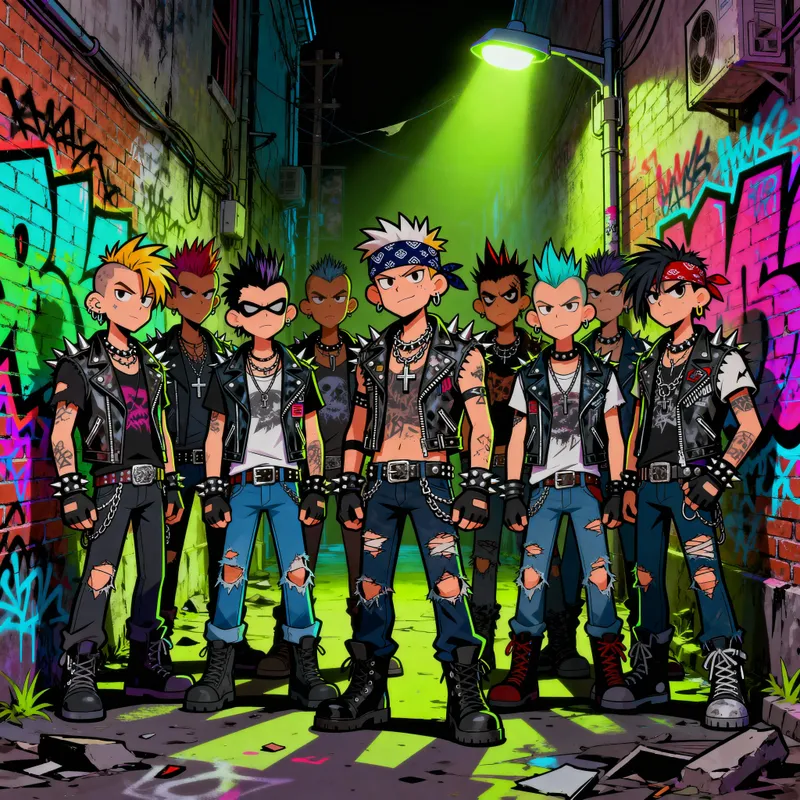 15 Cartoon Character Punks in an Alley