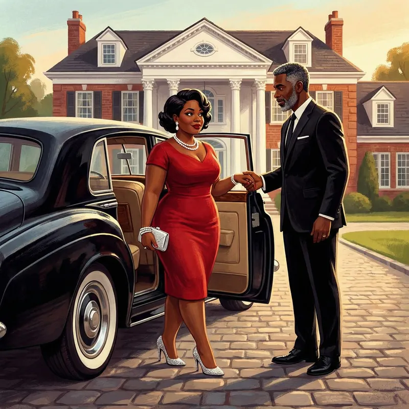 Elegant African American Woman in Red Dress | Luxury Scene