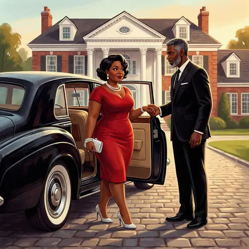 Elegant African American Woman in Red Dress | Luxury Scene