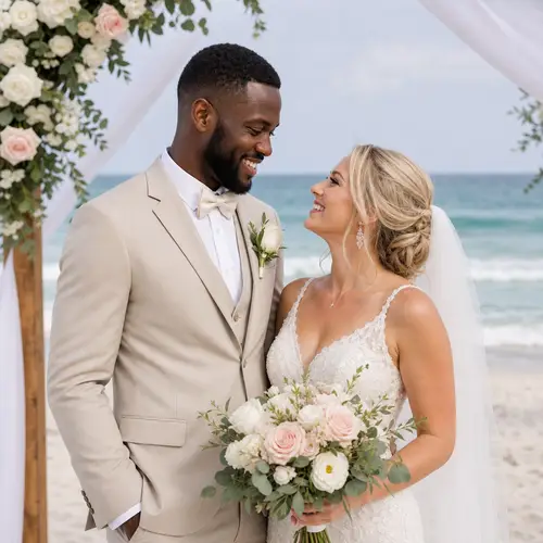 Elegant Beach Wedding of Black Groom & White Bride