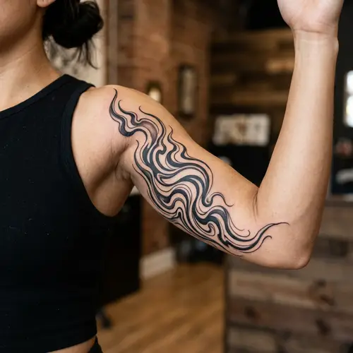 Stylized Abstract Flame Tattoos for Inner Arm