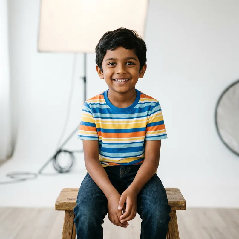 Portrait of Smiling Boy in Studio