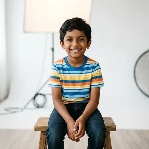 Smiling South Asian Boy Portrait in Well-Lit Studio