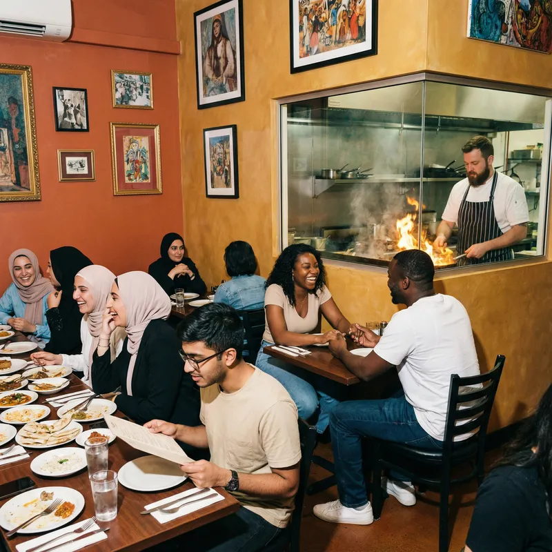 Vibrant Restaurant Scene: Diverse Diners & Delectable Cuisine