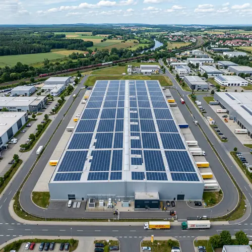 Bird's Eye View of Solar Panel Equipped Photovoltaic Hangar