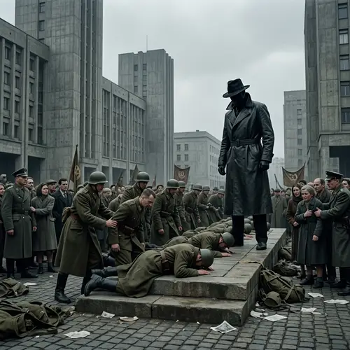 Soldiers Sacrificing to Secret Police: Eerie Utopia Scene