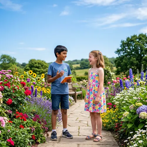 Friendly Conversation Between South Asian Boy and Caucasian Girl Outdoors