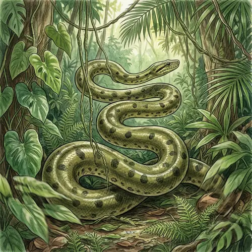 Dancing Green Anaconda: Wild and Vibrant Illustration