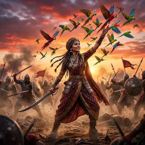 South Asian Warrior Girl Releases Parrots in Fierce Battle