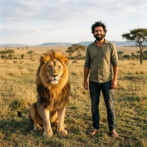 Incredible Bond: Man with Lion in the Wild