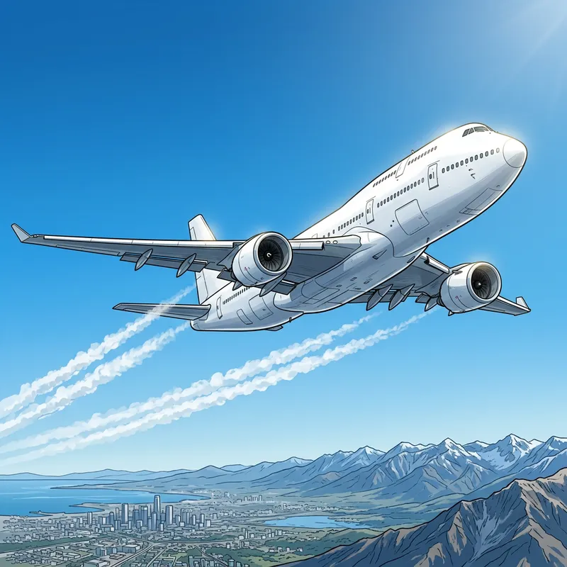 Detailed Illustration of Boeing 747 Airliner in Sky