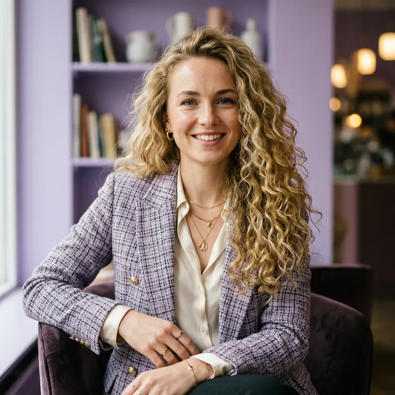 Stylish European Woman with Long Blonde Curls