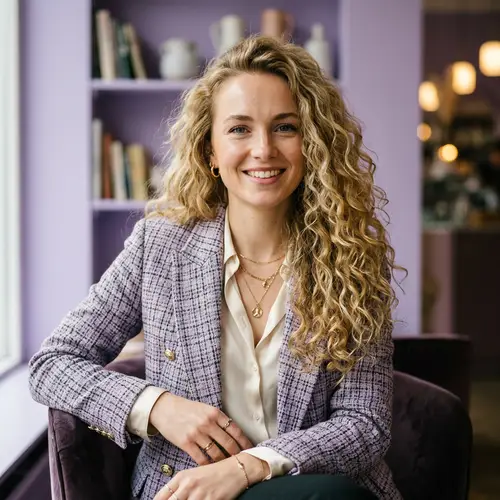 Stylish European Woman with Long Blonde Curls