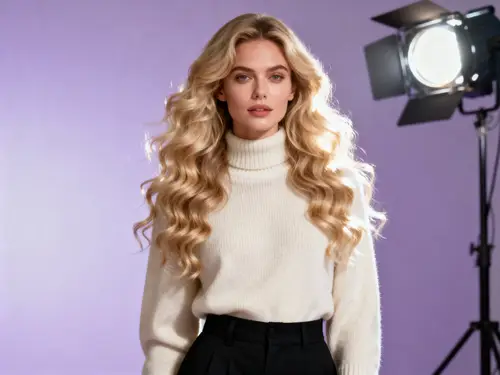 Stylish European Woman with Long Blonde Curls
