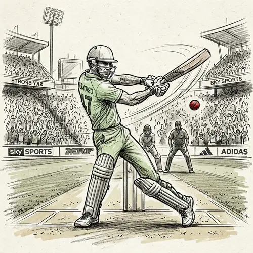 Left-Handed Professional Cricketer Sketch | Intense Action Pose