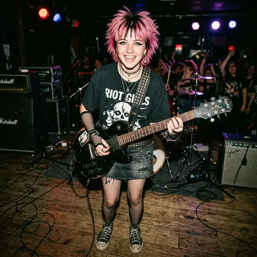 Teen Punk Rock Girl with Guitar and Stylish Look