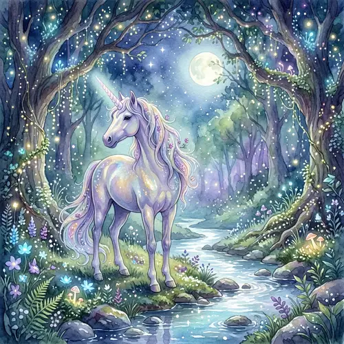 Enchanted Forest Unicorn: Watercolor Artwork
