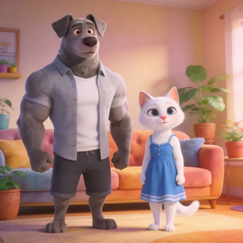 Heartwarming 3D Pixar-Style Living Room Scene