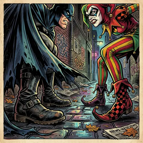 Batman vs. Harley Quinn: Dramatic Confrontation in Comic Style